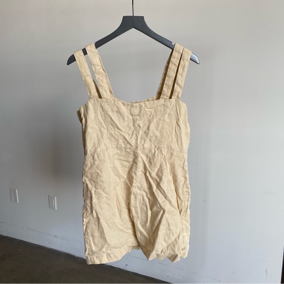 Nicholas Beige Button Front Double Strap Linen Mini Dress Sz 8 - Picture 7 of 9